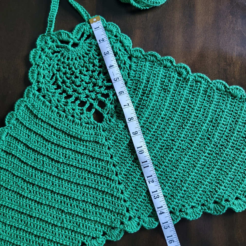HAND-KNITTED Womens Green Halter Top with Adjustable Straps (One Size) - Picture 6 of 11